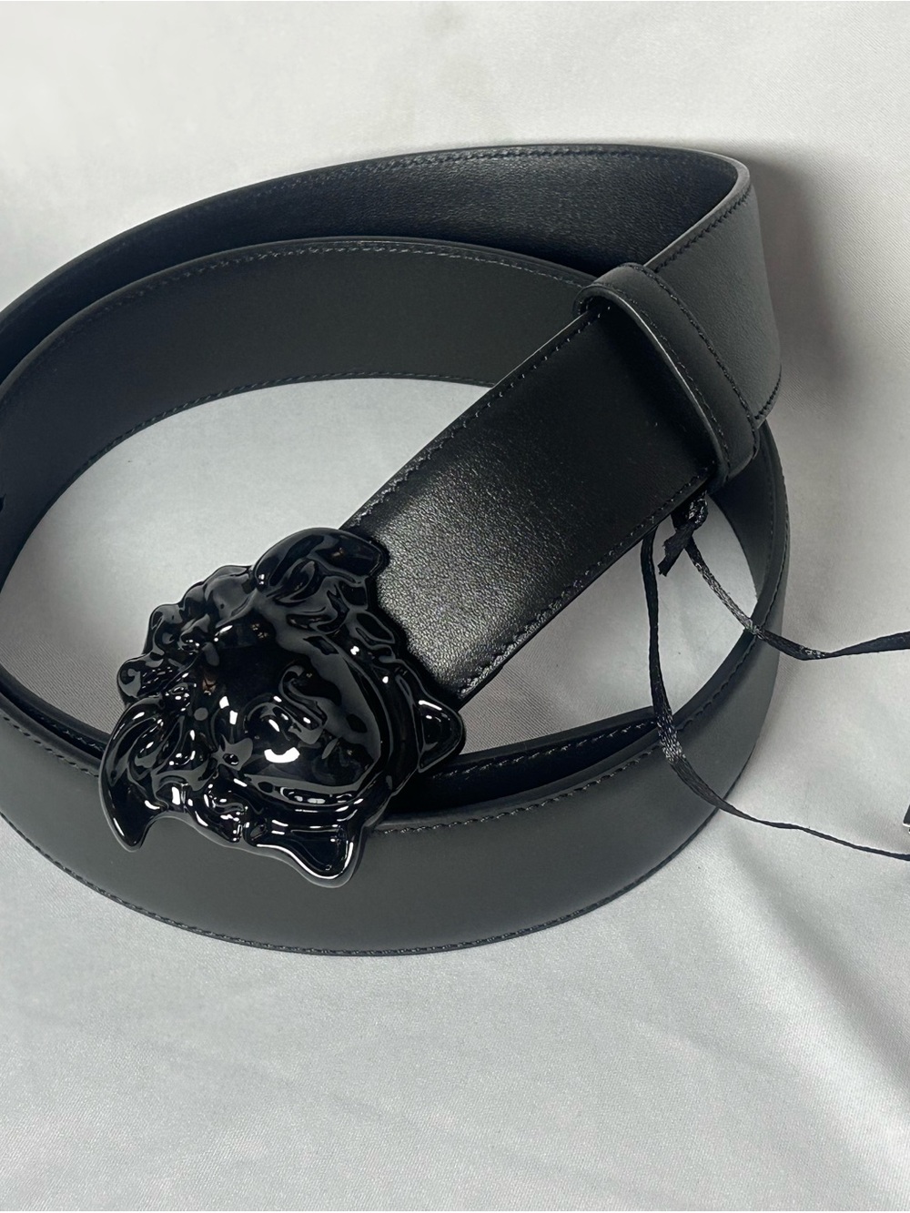 Versace Black on Black Glossy La Medusa Belt sz 40 NEW w/ fast FREE shipping